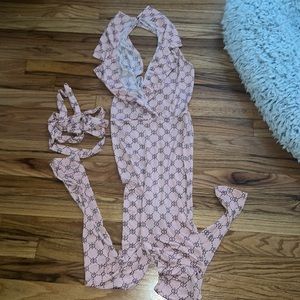 Backless low cut pink jumpsuit fashion nova